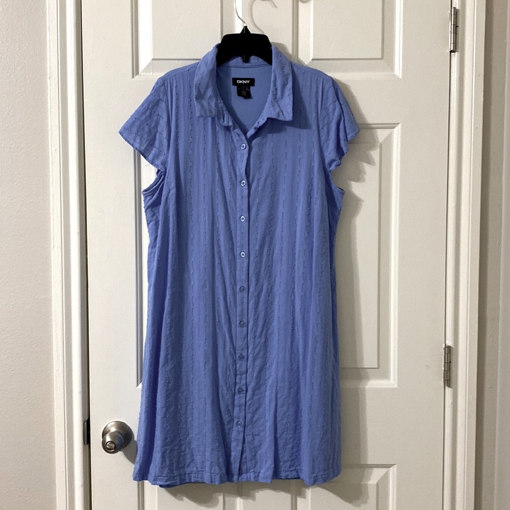 DKNY periwinkle collared button up front cotton dress (lined) size 14